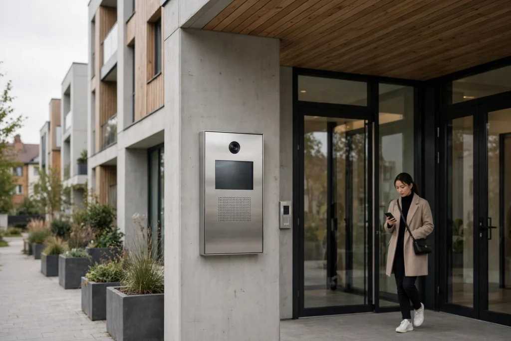 Video intercom system for apartment buildings: smart door station at a residential building entrance